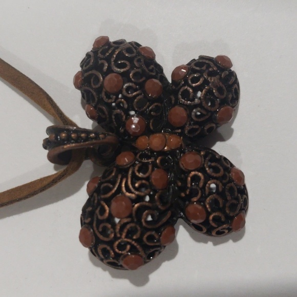 Brown Cord Filigree Butterfly Design Pendant Necklace - Women's Fashion Jewelry - Picture 4 of 8